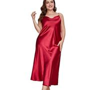 HWJFDC Bata Mujer Bata Sexy de Seda Helada for Mujer, Bata de casa de Talla Grande 3XL, 4XL y 5XL, camisón Largo Tipo Kimono, Bata de baño Elegante for Dormir.(Red 03,5XL)