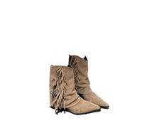 HWJFDC Botas Mujer Botas de mujer moda con borlas puntiagudas vaqueras otoño vintage gamuza, suela, antideslizantes, tacón bajo, hasta el tobillo(Brown,37)