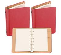 HWJFDC Libreta Pequeña 1/2 Paquete de Cuaderno Cuero A7 con 6 Anillas, Mini Agenda Personal Hojas Sueltas Recargable 50/100 Papel(Red 2Pcs)