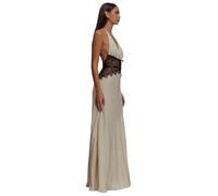 HWJFDC Vestido Cuello Halter Mujer Elegante Vestido de satén con Cuello Colgante y Encaje de Retazos for Mujer, Sexy, con Escote en V Profundo y Espalda Descubierta, for Fiesta y Noche.(White,L)