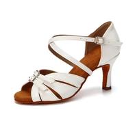 HWJFDC Zapatos Baile Latino Mujer Zapatos de Baile Latino for Mujer, Zapatos Pole Dance, Salsa Moderna, Tango, Latinos tacón Alto Ajustables for niñas(White-7.5CM,34)