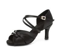 HWJFDC Zapatos Baile Latino Mujer Zapatos de Baile Latino for Mujer, Zapatos Pole Dance, Salsa Moderna, Tango, Latinos tacón Alto Ajustables for niñas(Black-7.5CM,40)