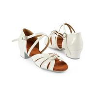 HWJFDC Zapatos Baile Latino Mujer Zapatos de Baile Latino for niñas, tacón bajo, Negros, Marrones y Blancos, con Suela Piel satén, for Bailar Tango(White,35)