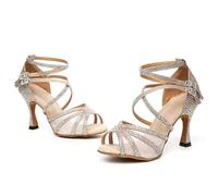 HWJFDC Zapatos De Baile Zapatos de Baile de Salsa Latina for Interiores, Zapatos de salón Latinos con Diamantes de imitación Brillantes Dorados for Mujer(Gold 10CM,38)