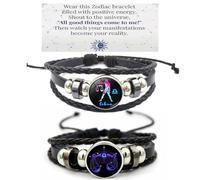 HWJQ 2 pulseras de cuero del zodiaco en capas, pulsera de constelación para mujeres y hombres, pulsera trenzada con signo del zodiaco, pulsera espiritual, día de la madre, cumpleaños, joyería para