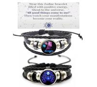 HWJQ 2 pulseras de cuero del zodiaco en capas, pulsera de constelación para mujeres y hombres, pulsera trenzada con signo del zodiaco, pulsera espiritual, día de la madre, cumpleaños, joyería para