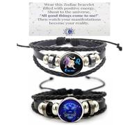 HWJQ 2 pulseras de cuero del zodiaco en capas, pulsera de constelación para mujeres y hombres, pulsera trenzada con signo del zodiaco, pulsera espiritual, día de la madre, cumpleaños, joyería para