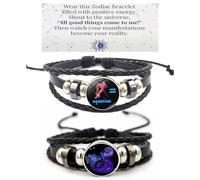 HWJQ 2 pulseras de cuero del zodiaco en capas, pulsera de constelación para mujeres y hombres, pulsera trenzada con signo del zodiaco, pulsera espiritual, día de la madre, cumpleaños, joyería para