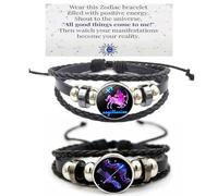 HWJQ 2 pulseras de cuero del zodiaco en capas, pulsera de constelación para mujeres y hombres, pulsera trenzada con signo del zodiaco, pulsera espiritual, día de la madre, cumpleaños, joyería para
