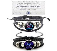 HWJQ 2 pulseras de cuero del zodiaco en capas, pulsera de constelación para mujeres y hombres, pulsera trenzada con signo del zodiaco, pulsera espiritual, día de la madre, cumpleaños, joyería para