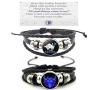 HWJQ 2 pulseras de cuero del zodiaco en capas, pulsera de constelación para mujeres y hombres, pulsera trenzada con signo del zodiaco, pulsera espiritual, día de la madre, cumpleaños, joyería para