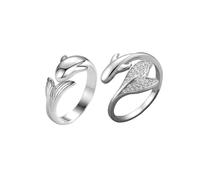 HWJQ Anillos de pez para pareja, ballena, cola de delfín, anillo de cola de pez plateado para él y ella joyería de animales, Diamante de imitación, Sin piedra preciosa