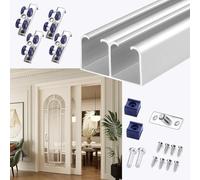 HWLL Kit Puerta Corredera Unidad de Sistema de Riel Doble para Puerta Corrediza Bypass, Kit de Herrajes para Puertas de Granero de Dos Puertas, Mecanismo de Reemplazo(Silver,200cm(78.7in))