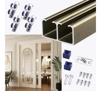 HWLL Kit Puerta Corredera Unidad de Sistema de Riel Doble para Puerta Corrediza Bypass, Kit de Herrajes para Puertas de Granero de Dos Puertas, Mecanismo de Reemplazo(Brown,100cm(39.4in))