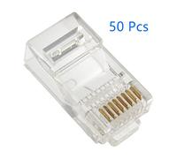 Hwmsza 50 Uds. Módulo de Cables Ethernet RJ45 Conector de Red RJ-45 Cabezas de Cristal Cat5 Transparente Cat5e Cable Chapado en Oro Oficina