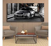 HWNU Cuadro de Lienzo Impreso, Arte de Coche Deportivo, Moderno Nissan Skyline GTR, Imagen de Coche, Arte de Pared Blanco y Negro para decoración de habitación de niño de Oficina Sin Marco 60x80cm