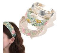 HWOLPEMS 3 diademas florales, diadema de jardín, banda ancha bordada, diademas de flores vintage, ligeras, dulces accesorios para el cabello