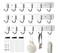 HWSWSH 3 Pcs Barra de Cocina Acero Inoxidable con 6 Ganchos para colgar 31cm Soporte Pared Utensilios de Cocina Adhesivo Colgador Utensilios Cocina sin Taladro para Cocina/Baño + Tornillo y Pegamento