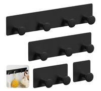 HWSWSH 4 Pcs Percheros Negro Pared con 4/3/2/1 Ganchos Percheros Adhesivos Acero Inoxidable Colgadores Adhesivos Resistentes Ganchos Perchero Moderno para Entrada Baño Cocina Utensilios Totalla Llaves