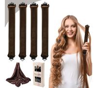 HWSWSH 4 Pcs Rizador de Pelo Sin Calor Ondas 30cm Rizos Sin Calor Terciopelo Rizador de Pelo Durante La Noche para Dormir Rizador Pelo Ondas Sin Calor Rizador de Pelo Natural + Una Bufanda Marrón