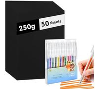 HWSWSH 50 Hojas Cartulina Negra A4 250g/m² + 12 Bolígrafos Purpurina - Papel Fuerte y Resistente para Manualidades para Recortar Dibujo (Acuarelas, Tintas Blancas, Rotulador) Tarjetas de Visita