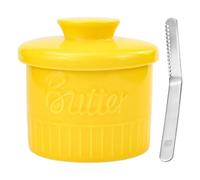HWSWSH French Butter Dish Butter Keeper Crock Mantequera Francesa Con Tapa Mantequera Tarro De Porcelana Con Tapa Recipiente De Mantequilla En Relieve Para Conservar la Mantequilla sin Frigo, Amarilo