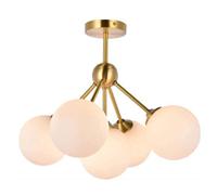HWSY Mid Century Sputnik Chandelier Modern Led Flush Mount Lámpara Colgante Luz de Techo Dorada con Pantalla de Vidrio para Sala de Estar Dormitorio Comedor, Blanco, 5 Luces Interesting