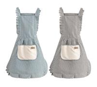 Hwtcjx 2 Piezas Delantal Antiincrustante y Ajustable, Delantal de Cocina, Mandiles con Bolsillos para Cocinar y Hornear para Mujeres, Hombre y Pareja (Rayas)