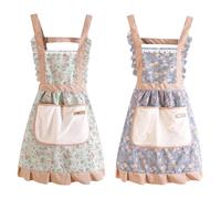 Hwtcjx 2 Piezas Delantal Antiincrustante y Ajustable, Delantal de Cocina, Mandiles con Bolsillos para Cocinar y Hornear para Mujeres, Hombre y Pareja (Floral)