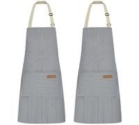 Hwtcjx 2 Piezas Delantal Antiincrustante y Ajustable, Delantal de Cocina, Rayas Mandiles con Bolsillos para Cocinar y Hornear para Mujeres, Hombre y Pareja (Rayas finas azules)
