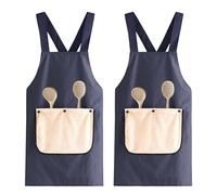 Hwtcjx 2 Piezas Delantal Antiincrustante y Ajustable, Delantal de Cocina, Rayas Mandiles con Bolsillos para Cocinar y Hornear para Mujeres, Hombre y Pareja (Azul rayado)