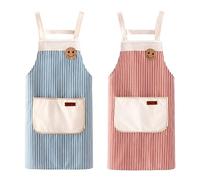 Hwtcjx 2 Piezas Delantal Antiincrustante y Ajustable, Delantal de Cocina, Rayas Mandiles con Bolsillos para Cocinar y Hornear para Mujeres, Hombre y Pareja (Rojo, Azul)