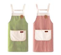 Hwtcjx 2 Piezas Delantal Antiincrustante y Ajustable, Delantal de Cocina, Rayas Mandiles con Bolsillos para Cocinar y Hornear para Mujeres, Hombre y Pareja (Rojo, Verde)