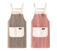 Hwtcjx 2 Piezas Delantal Antiincrustante y Ajustable, Delantal de Cocina, Rayas Mandiles con Bolsillos para Cocinar y Hornear para Mujeres, Hombre y Pareja (Rojo, Café)