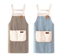 Hwtcjx 2 Piezas Delantal Antiincrustante y Ajustable, Delantal de Cocina, Rayas Mandiles con Bolsillos para Cocinar y Hornear para Mujeres, Hombre y Pareja (Café, Azul)