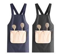 Hwtcjx 2 Piezas Delantal Antiincrustante y Ajustable, Delantal de Cocina, Rayas Mandiles con Bolsillos para Cocinar y Hornear para Mujeres, Hombre y Pareja (Negro, Azul)