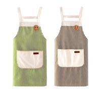 Hwtcjx 2 Piezas Delantal Antiincrustante y Ajustable, Delantal de Cocina, Rayas Mandiles con Bolsillos para Cocinar y Hornear para Mujeres, Hombre y Pareja (Verde, Café)