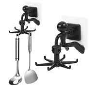 Hwtcjx 2 Piezas Soporte de Utensilios de Cocina con 6 Ganchos, Organizador sin Perforaciones para Cocina/Baño (Negro)