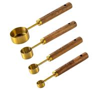Hwtcjx 4 piezas Tazas Medidoras, Juego de Tazas y Cucharas Medidoras Apilables, Cucharas Medidoras con Mango de madera para Horneando, Herramienta de Medición para Medir Líquidos y Sólidos (Oro)