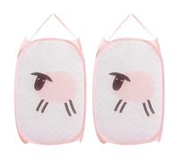 Hwtcjx Cestos para Lavandería Plegables 2 Piezas, Pop-Up Malla Cesto de Ropa Plegable, Bolsa Bin Cesto Juguete, Organizador de Almacenamiento, Cesta de Lavandería con Asa, 30x30x48cm (Rosa)