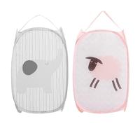 Hwtcjx Cestos para Lavandería Plegables 2 Piezas, Pop-Up Malla Cesto de Ropa Plegable, Bolsa Bin Cesto Juguete, Organizador de Almacenamiento, Cesta de Lavandería con Asa, 30x30x48cm (gris + rosa)