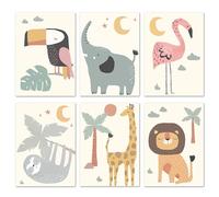 Hwtcjx Set de 6 Laminas Infantiles Sin Marco, imágenes para habitación de bebé, Póster para habitación Infantil, Decoración de Habitaciones de bebé, diseño de Animales de la Jungla (20x30cm) (Set 2)