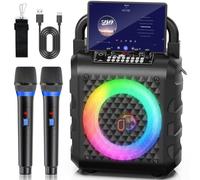 HWWR Karaoke con 2 Micrófonos, Altavoz Portátil Bluetooth 5.3 con Subwoofer 6,5" Mejorado, Sistema Karaoke Profesional Completo con Luces LED, Soporte TF/USB/AUX para Fiestas en Casa, Adultos y Niños