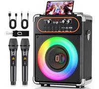 HWWR Máquina de karaoke con 2 micrófonos, altavoz de karaoke portátil Bluetooth 5.3 para eventos al aire libre, reuniones y fiestas, sistema PA con ajuste de eco para adultos, subwoofers de escenario