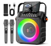 HWWR Karaoke Profesional Inalámbricos, Máquina de Karaoke Portátil con Micrófonos Inalámbricos para Adultos y Niños, Luces LED,USB/TF/AUX/Rec, Karaoke Compatible con Android/iPad/TV/PC