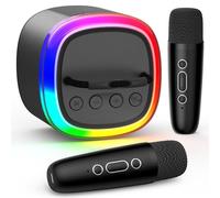 HWWR Máquina de karaoke, mini altavoz Bluetooth con 2 micrófonos inalámbricos, luces de discoteca, karaoke, fiesta en casa, regalos de cumpleaños de Navidad para cantar