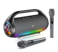 HWWR Máquina de karaoke para adultos y niños, altavoz Bluetooth portátil con micrófonos, sistema PA con 2 micrófonos de karaoke, luces de discoteca para fiestas en casa al aire libre, compatible con