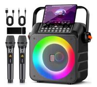 HWWR - Máquina de karaoke para adultos y niños, máquina de karaoke portátil con 2 micrófonos inalámbricos, subwoofer de 6.5 pulgadas, luces de DJ, sistema de PA Karaoke con micrófonos, soporte