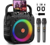 HWWR Máquina Karaoke Adultos, Karaoke Bluetooth portátil con 2 micrófonos inalámbricos, Ajuste Eco, Luces DJ, PA Sistema Altavoces Karaoke con Soporte TV/Rec/AUX/USB/TF Subwoofer 6,5 Pulgadas