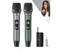 HWWR Micrófonos inalámbricos, micrófonos duales profesionales UHF para karaoke, sistema de micrófono dinámico inalámbrico con receptor recargable, Plug and Play.